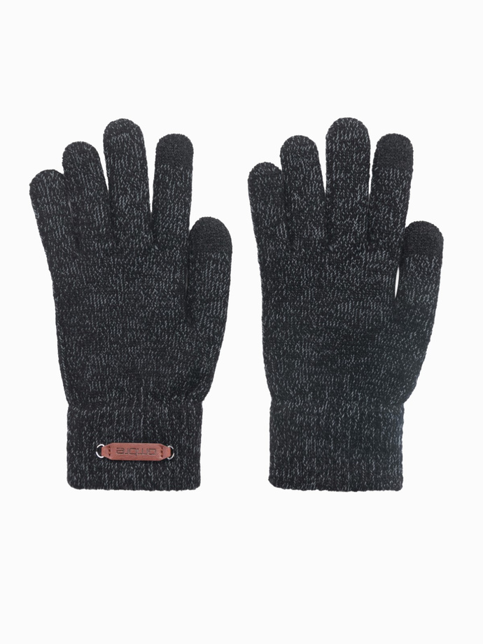 Men's knitted gloves with wool - black melange V1 OM-ACGL-0110