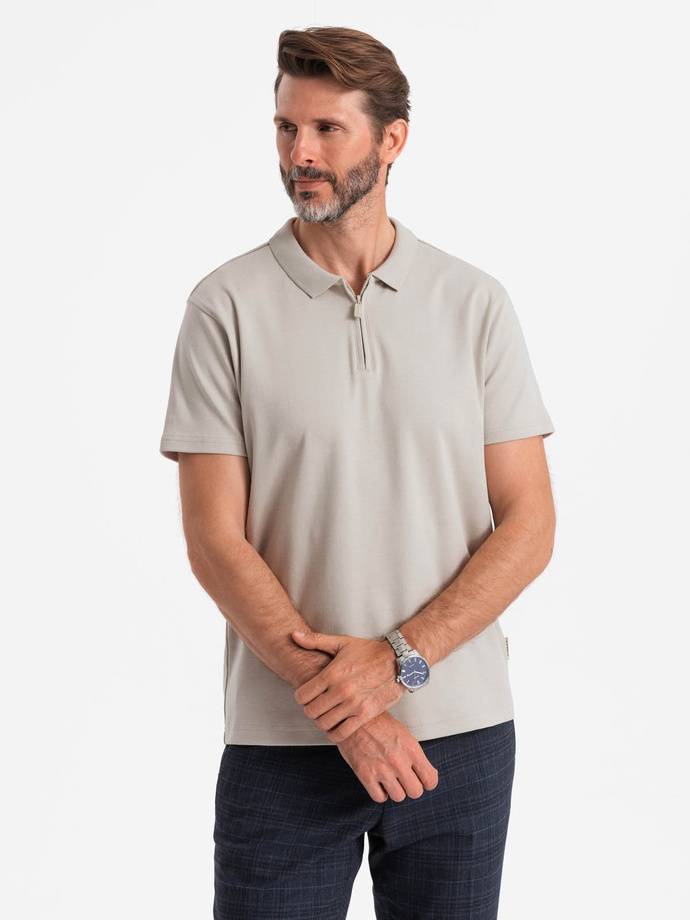 Men's polo shirt with zippered collar - ash V2 OM-POSS-0132