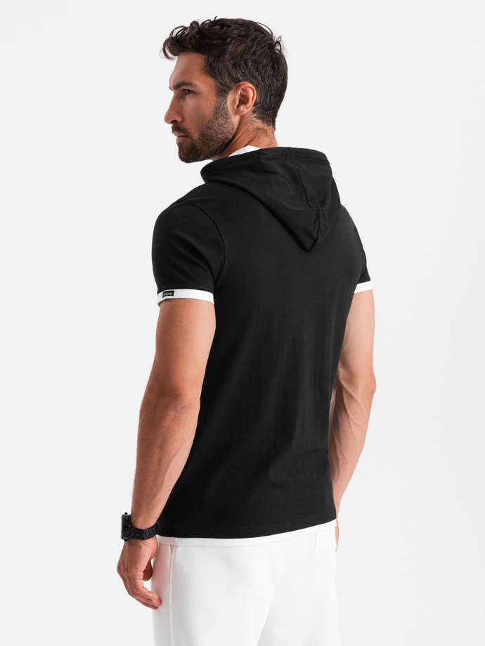 Casual men's cotton hooded t-shirt - black V9 OM-TSCT-22SS-001