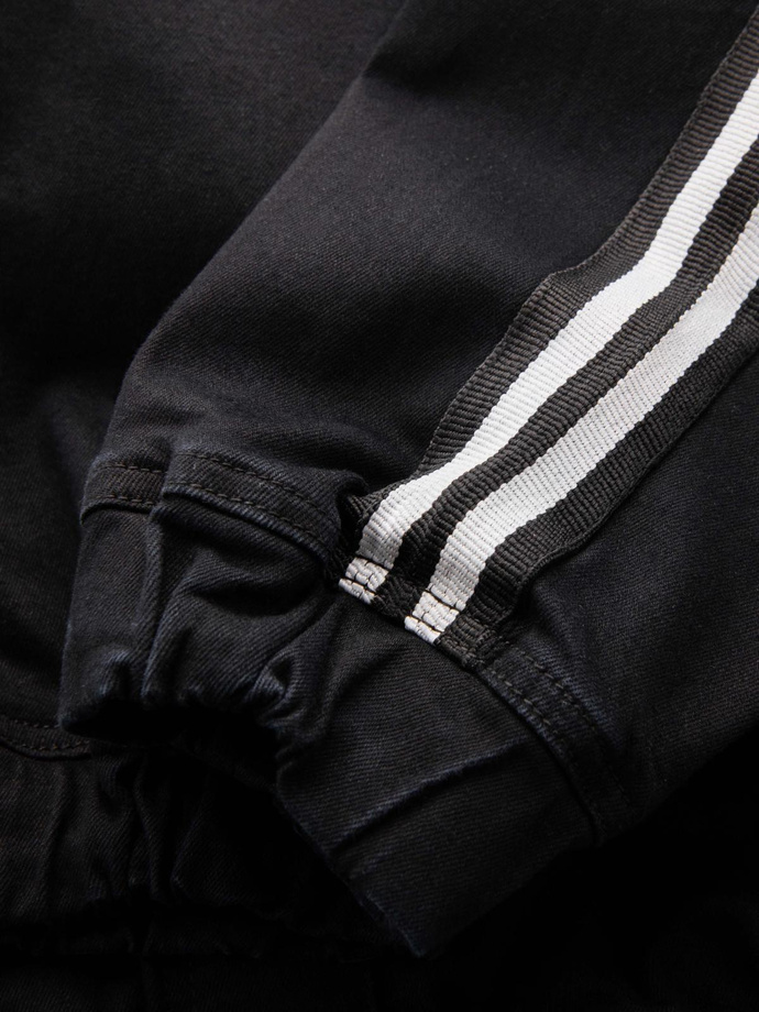 Men's denim joggers with piping - black V2 OM-PADJ-0156