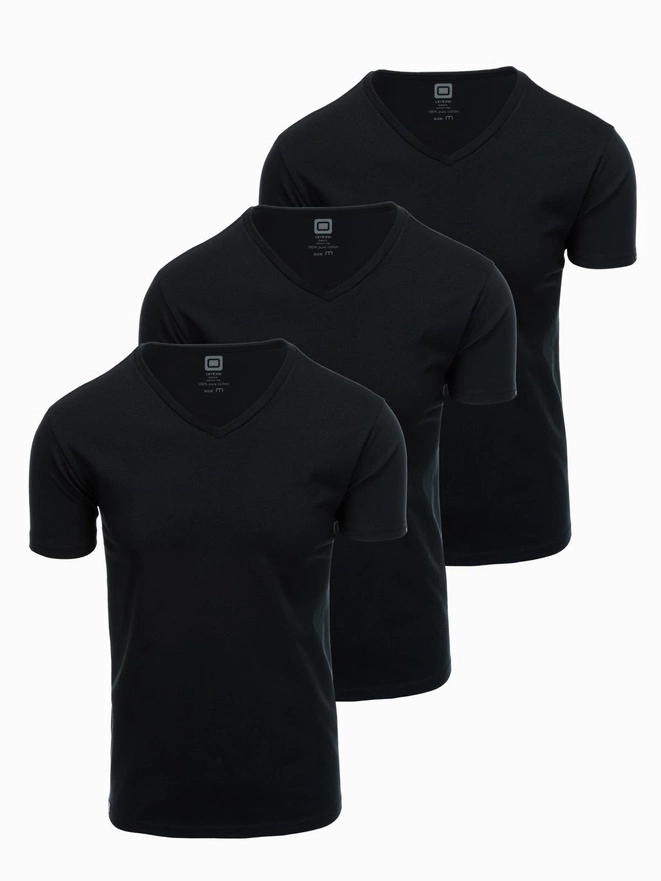 Zestaw bawełnianych męskich t-shirtów V-neck BASIC – 3x czarny V9 OM-TSBS-0233