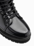 Men's high top shoes in shiny eco leather - black V1 OM-FOBO-0175