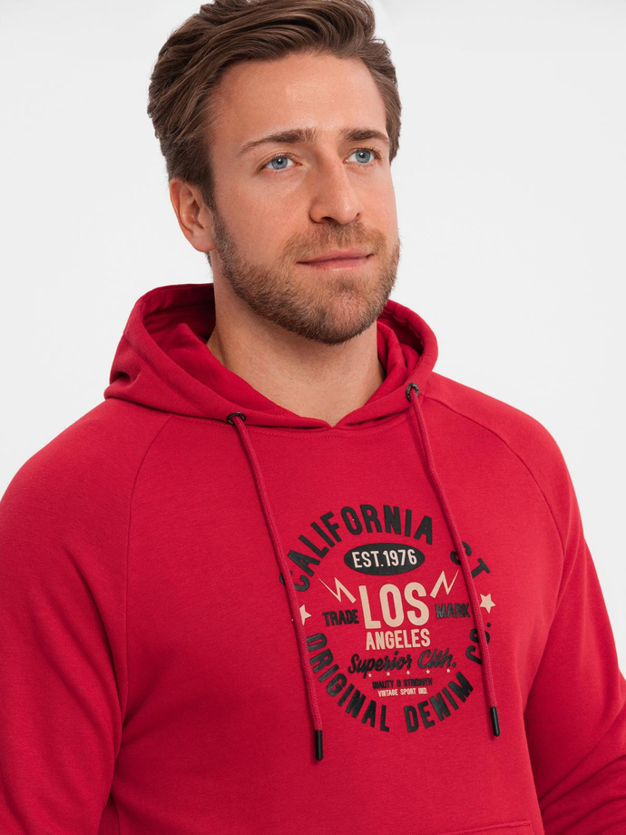 Men's printed kangaroo sweatshirt - red V2 OM-SSPS-0151