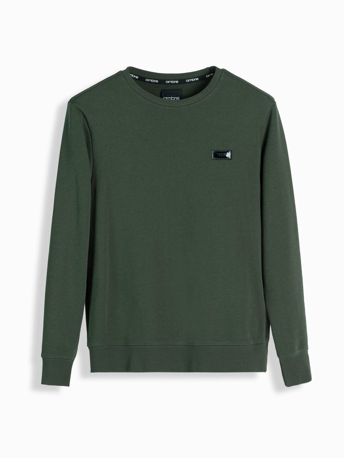 Men's non-stretch sweatshirt with metal pin - dark green V4 OM-SSNZ-0136
