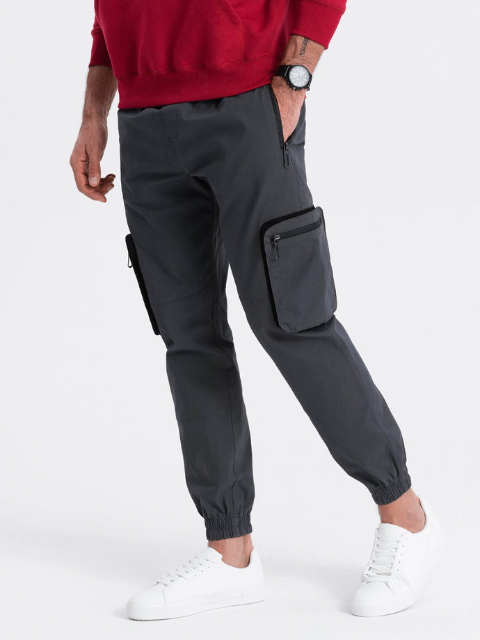 Men's JOGGER pants with stand-off and zippered cargo pockets - graphite V6 OM-PAJO-0135