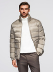 Men's quilted jacket with gloss and stand-up collar - light grey V5 OM-JALP-0218
