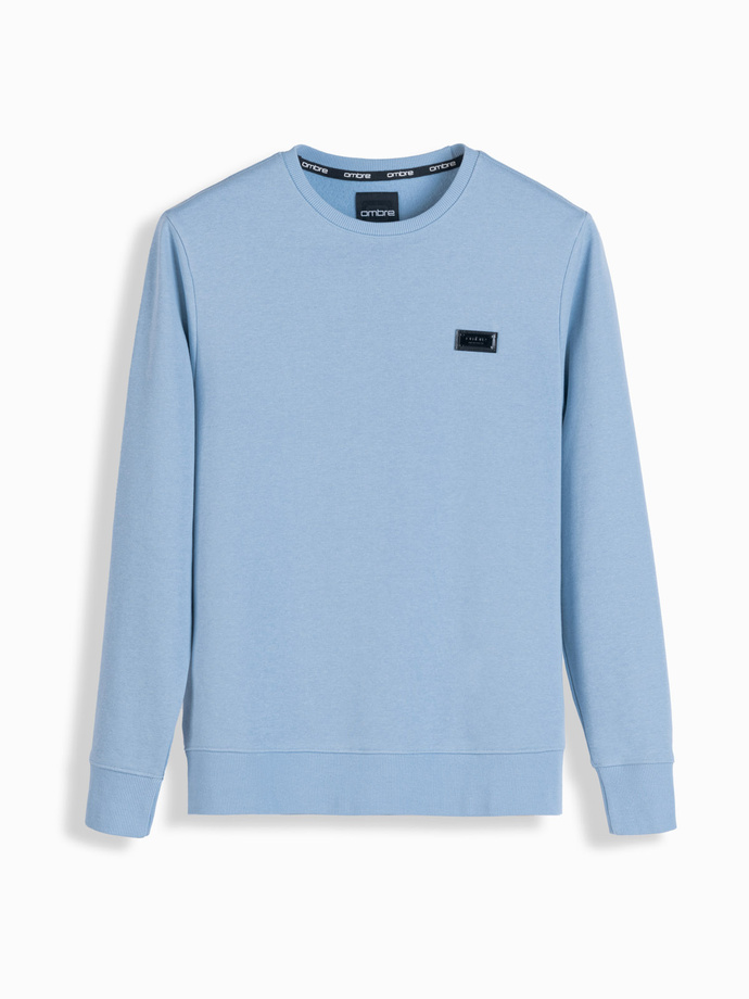 Men's non-stretch sweatshirt with metal pin - blue V3 OM-SSNZ-0136