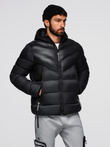 Modern quilted men's jacket of combined materials - black V1 OM-JAHP-0303