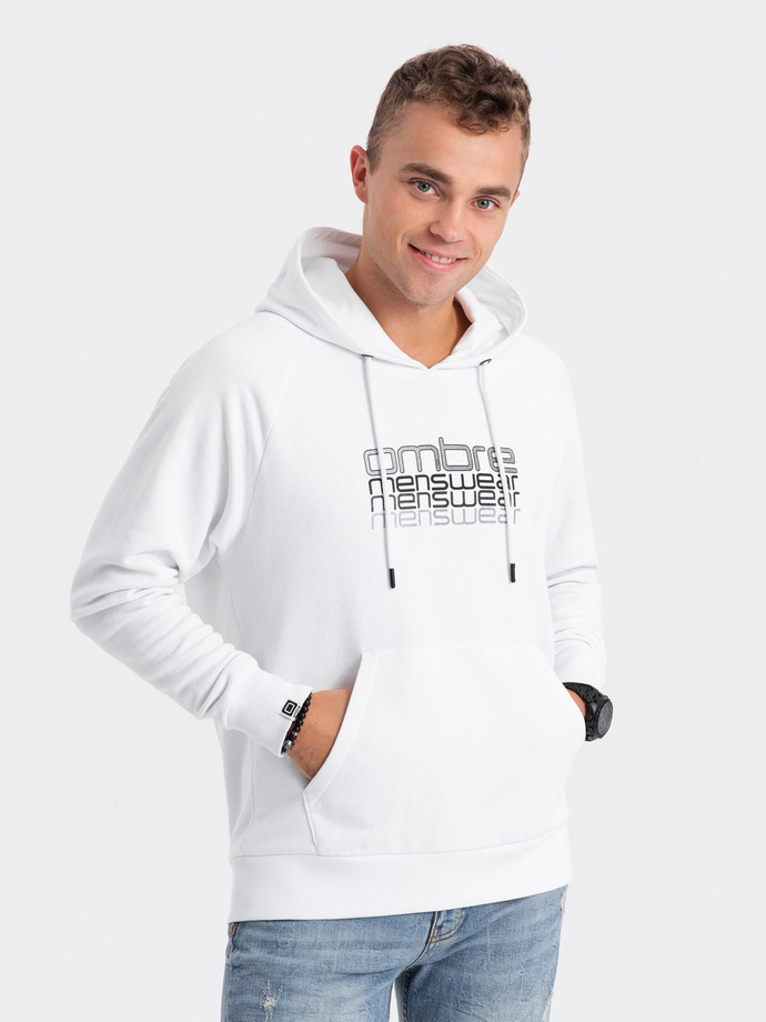 Men's unlined hooded sweatshirt with print - white V1 OM-SSPS-0153