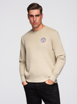 Men's non-stretch sweatshirt with patch - beige V3 B1713