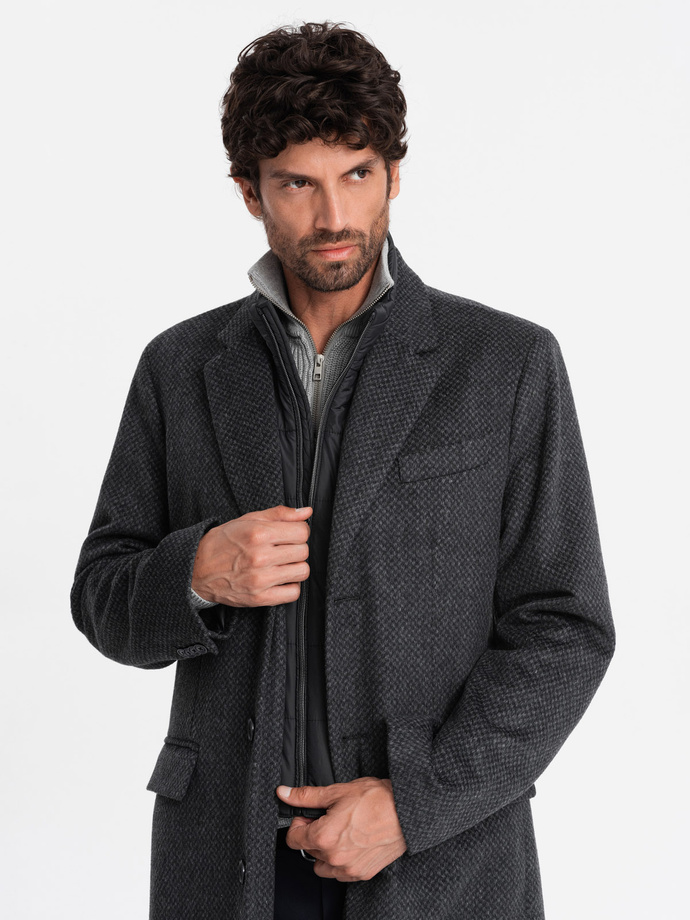 Unbuttoned men's wool blend coat - graphite V2 OM-COWC-0121