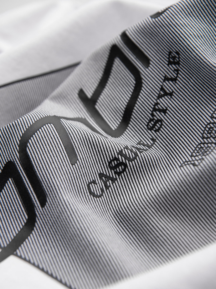 T-shirt męski bawełniany z nadrukiem geometrycznym i logotypem - biały V1 OM-TSPT-0141