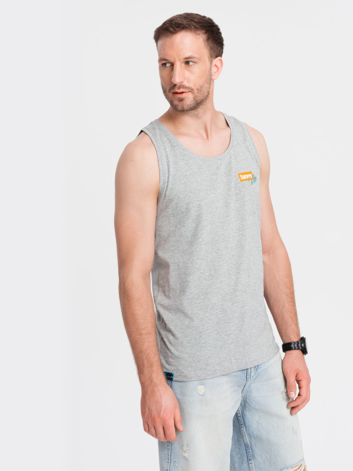 Bawełniany tank top męski z nadrukiem Summer Vibe – szary melanż V3 OM-TSTT-0191