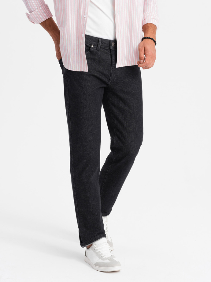 Klasyczne męskie spodnie jeansowe REGULAR FIT – czarne V2 OM-PADP-0152