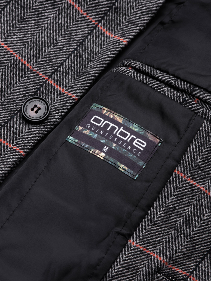 Jednorzędowy płaszcz męski w kratę - czarny V2 C500