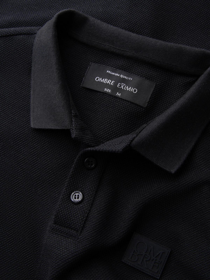 Structured men's polo longsleeve with patch - black V1 OM-POLS-0131