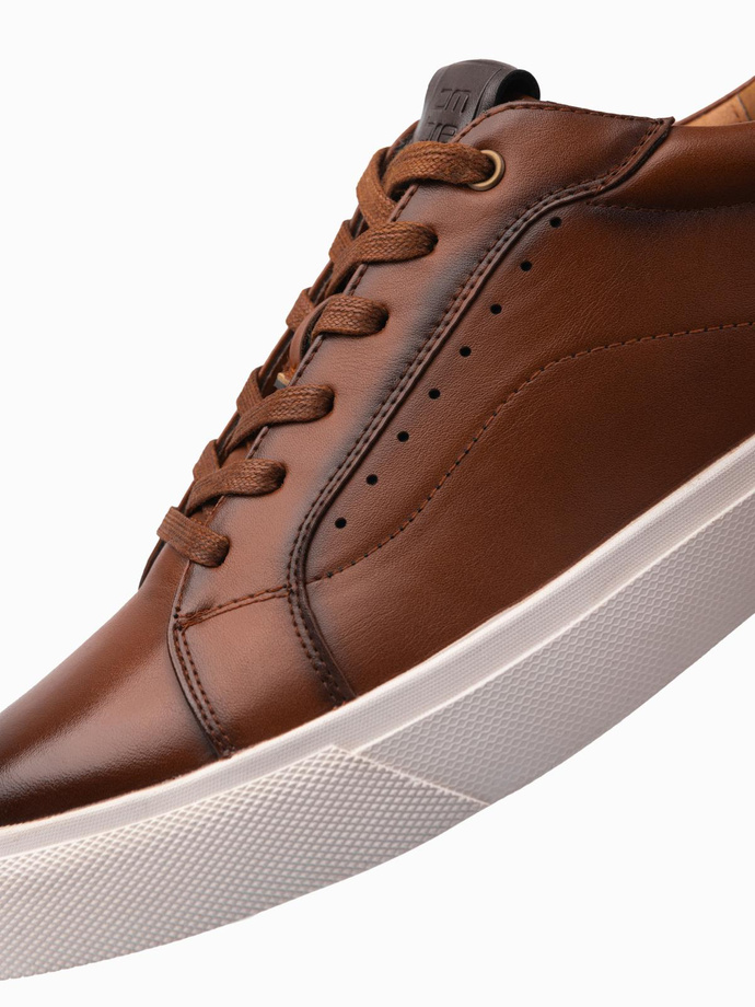 Męskie buty sneakersy ze skóry ekologicznej – brązowe V1 OM-FOCS-0179