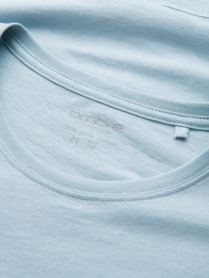 T-shirt męski klasyczny bawełniany BASIC - jasnoniebieski V19 OM-TSBS-0146
