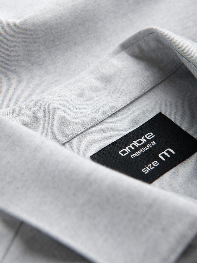 Koszula męska z kieszenią REGULAR FIT - jasnoszary melanż V2 OM-SHCS-0148