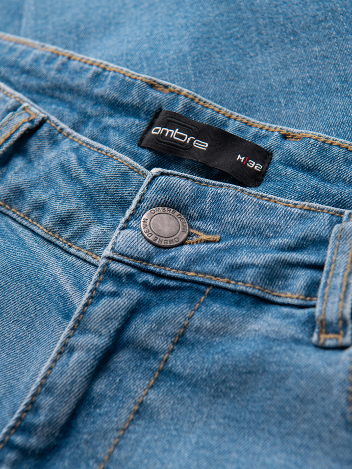 Spodnie męskie jeansowe SLIM FIT z przetarciami - jasnoniebieskie V1 OM-PADP-0255