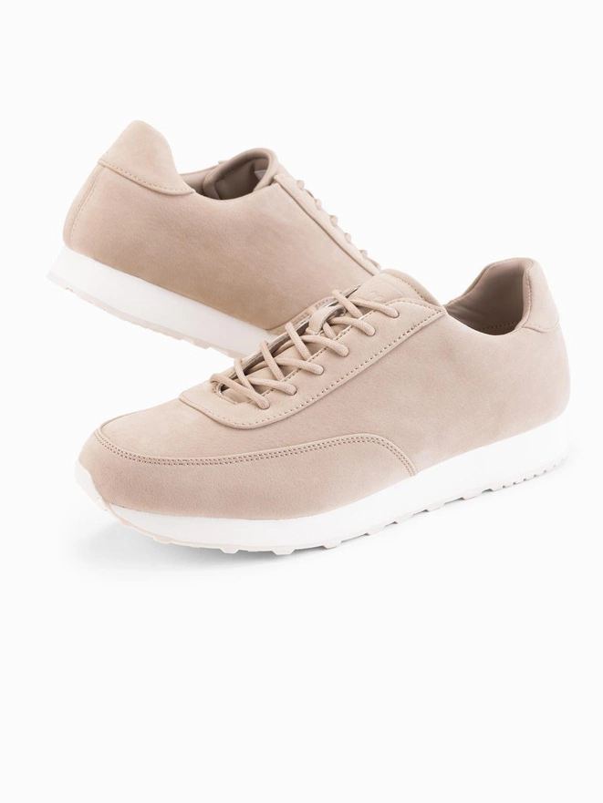 Men's sporty eco leather sneaker shoes with suede finish - sand V4 OM-FOCS-0161