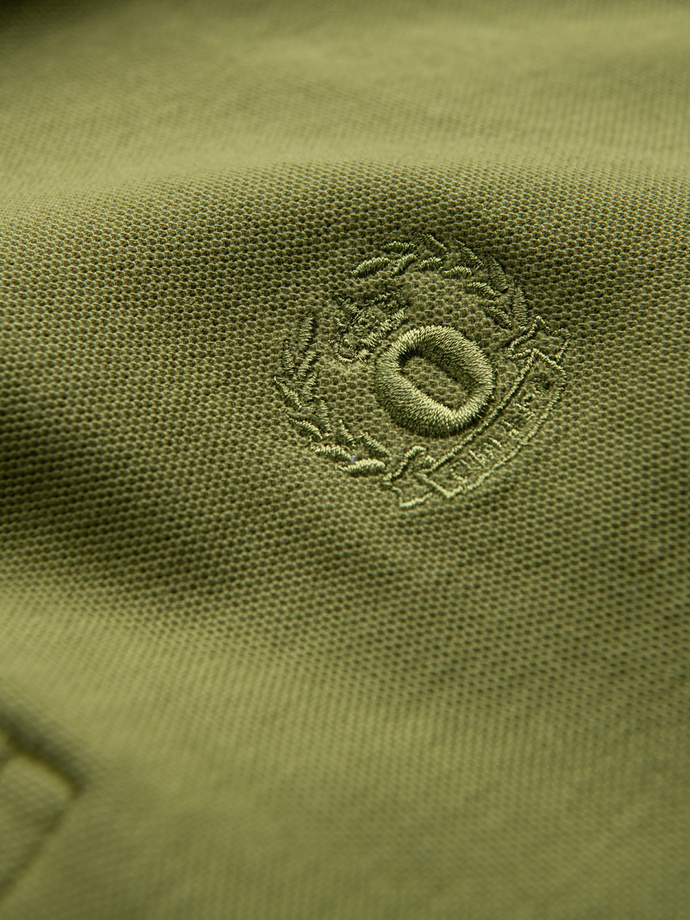 Męska koszulka polo jednokolorowa BASIC z dzianiny pique - oliwkowa V21 OM-POBS-0100