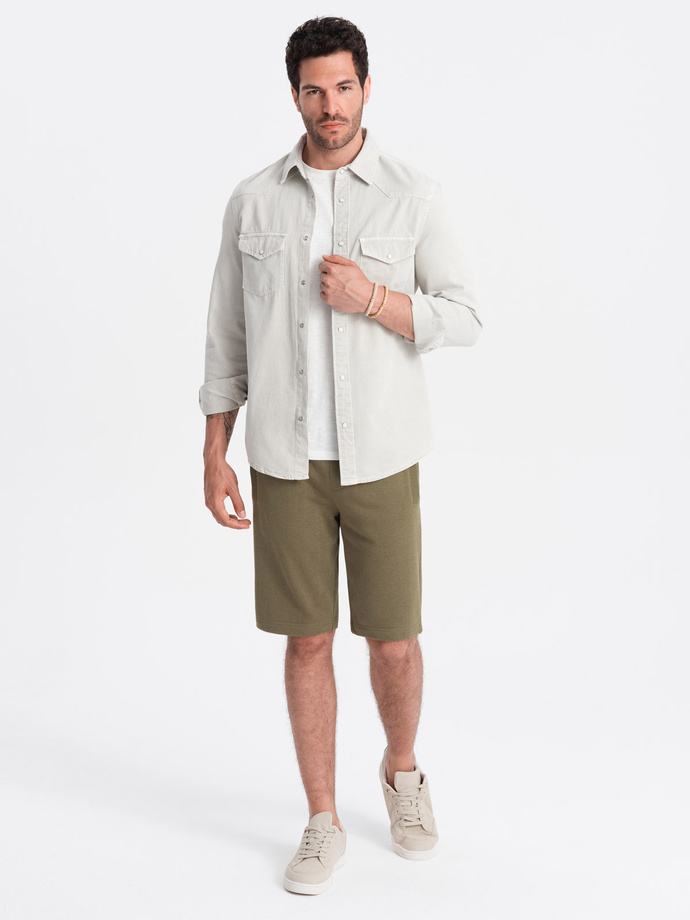 Men's pre-knee BASIC sweat shorts - olive V2 OM-SRBS-0149