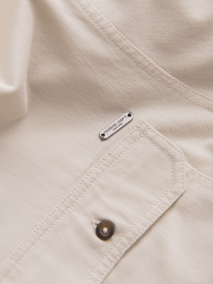 Men's REGULAR FIT cotton shirt with buttoned pockets - cream V1 OM-SHCS-0146