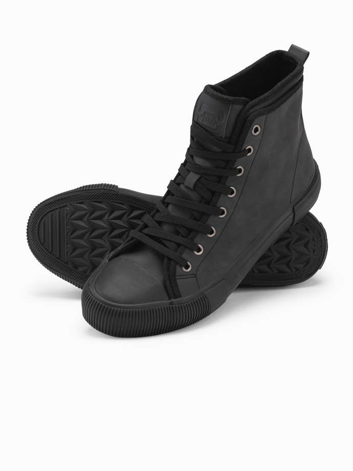 Men's high-top sneakers with decorative upper - graphite V4 OM-FOTH-0158