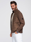 Lightweight unzipped men's jacket with quilted front - brown V3 OM-JANP-0193