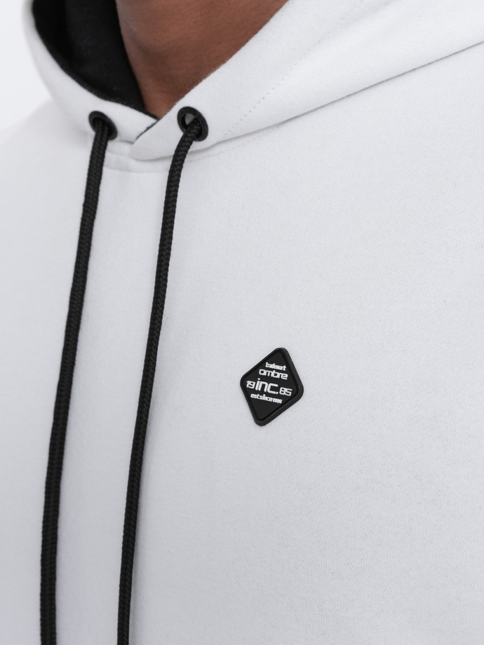 Bluza męska z kapturem z kieszenią na zamek - biała V3 OM-SSNZ-22FW-006