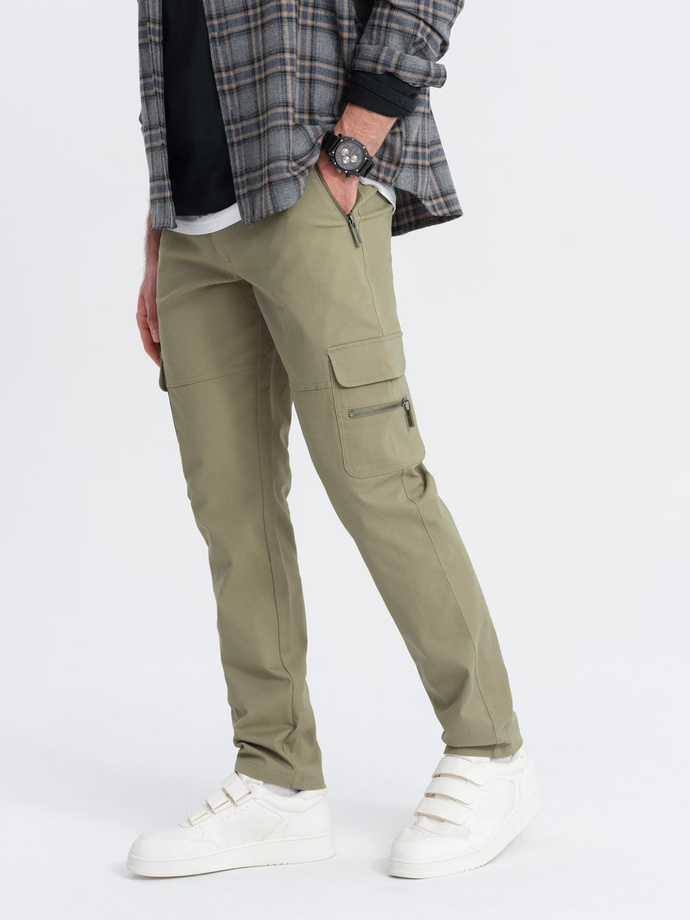 Men's STRAIGHT LEG cargo pants with zippered pockets - olive V2 OM-PACG-0204