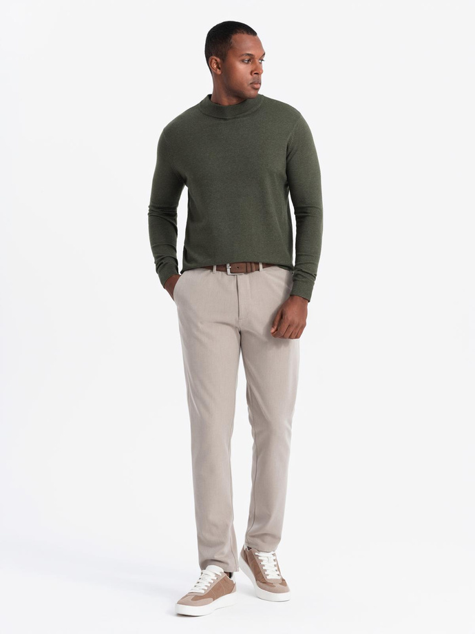 Men's knitted half turtleneck with viscose - dark olive V5 OM-SWTN-0125