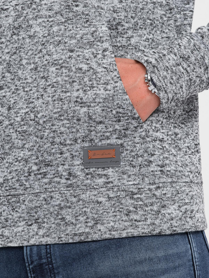 Men's non-stretch kangaroo hooded sweatshirt - grey melange V1 B1675
