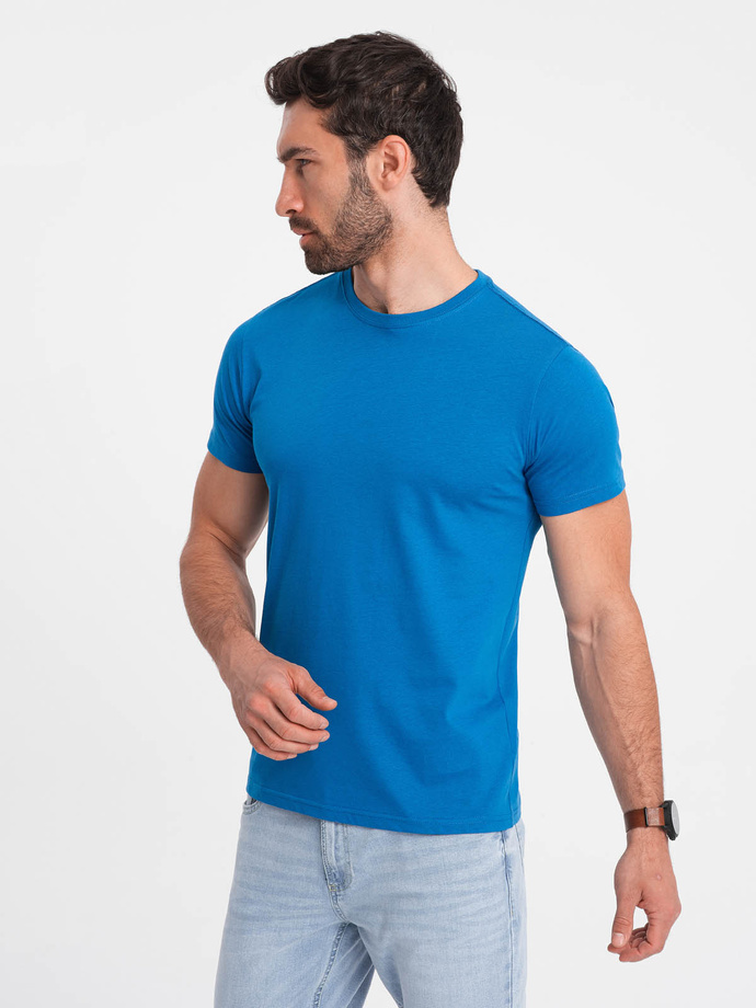 Men's classic cotton BASIC T-shirt - blue V12 OM-TSBS-0146