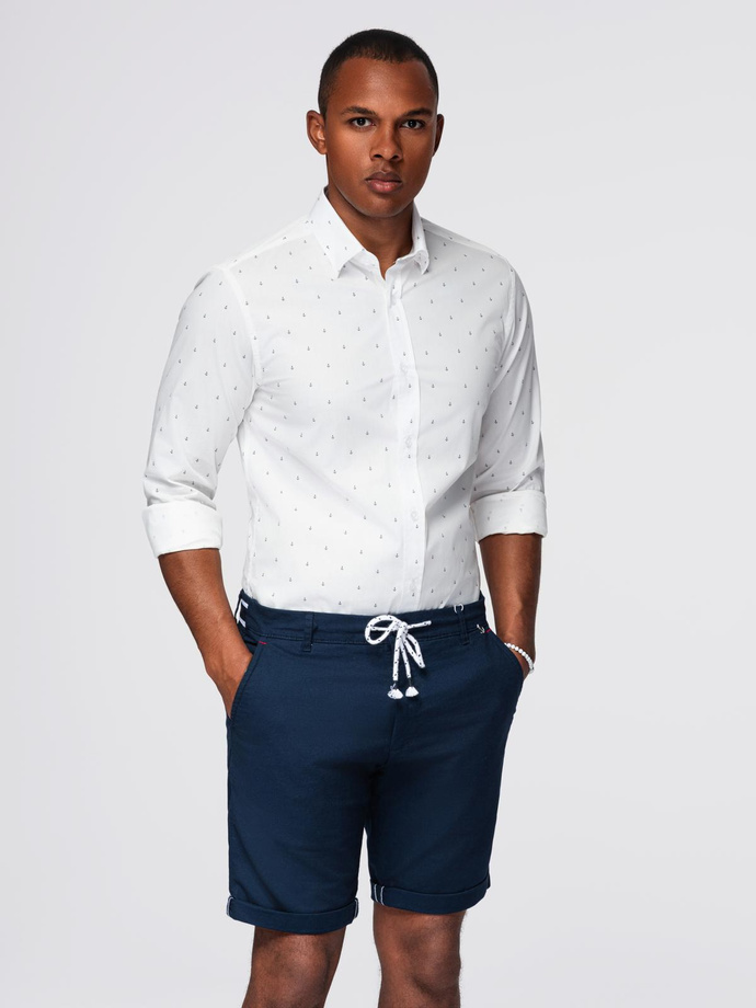 Classic men's cotton SLIM FIT shirt with anchors - white V3 OM-SHCS-0156