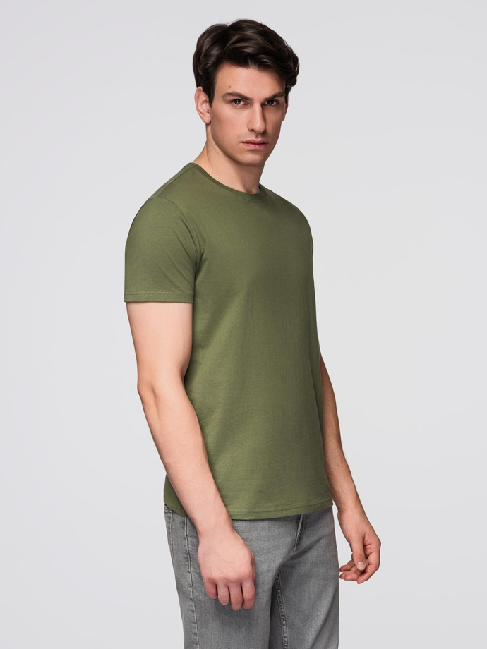 T-shirt męski klasyczny bawełniany BASIC - khaki V6 OM-TSBS-0236
