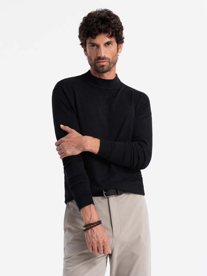 Men's knitted half-golf with viscose - black V1 OM-SWTN-0100