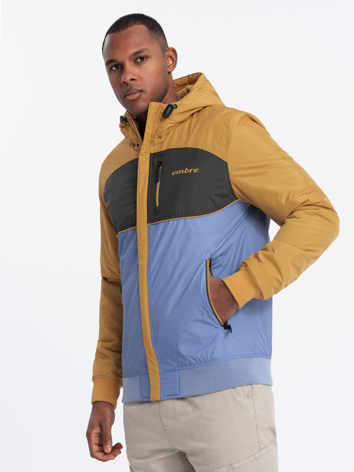 Lightweight colorful men's sports jacket with fleece - blue-mustard V8 OM-JANP-0194