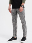 Men's marbled denim pants with raw-leg SLIM FIT - grey V1 OM-PADP-0146