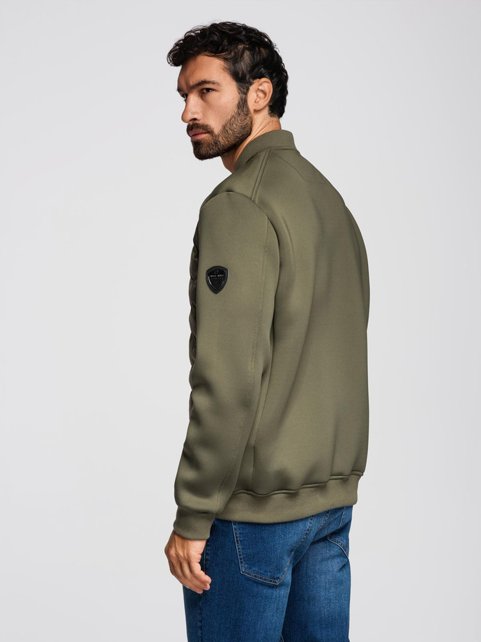 Men's quilted bomber jacket - dark olive green V3 OM-JALP-0141