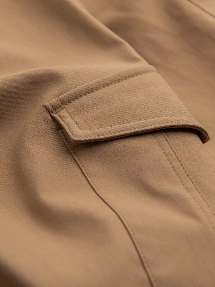 Men's REGULAR fabric pants with cargo pockets - light brown V4 OM-PACG-0178