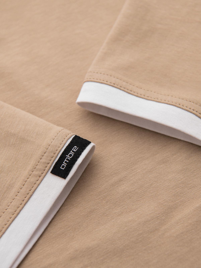 Męski t-shirt bawełniany z kapturem – beżowy V5 OM-TSCT-0256