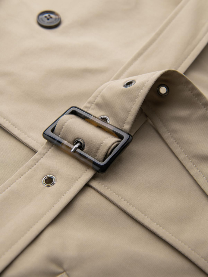 Elegant men's SLIM FIT trench coat with belt - beige V1 OM-COSC-0126