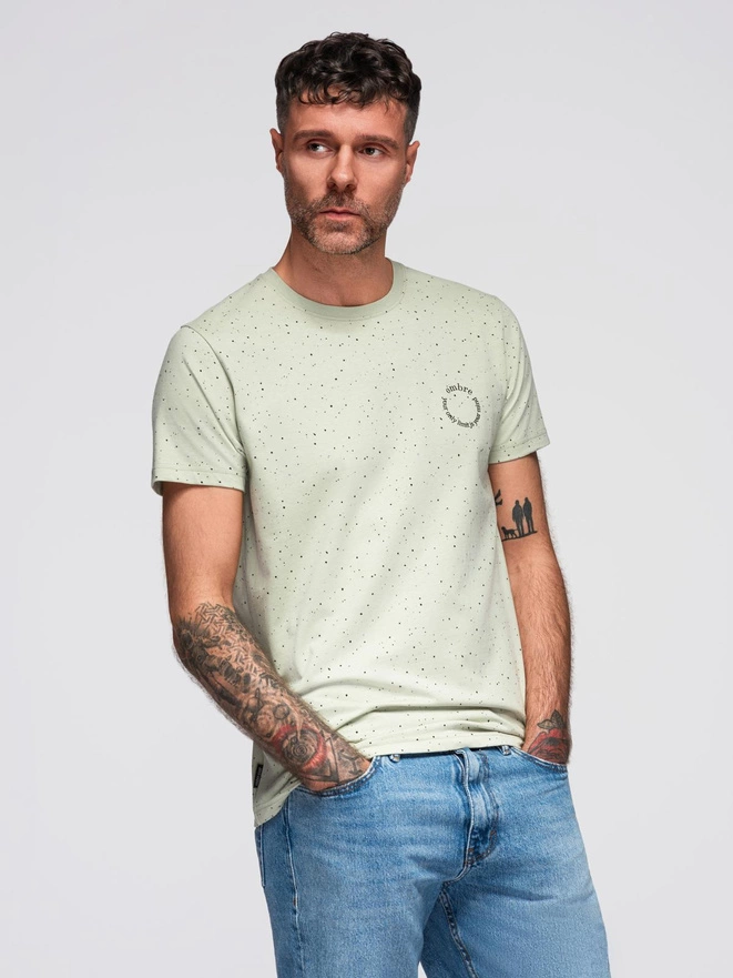 Men's printed cotton T-shirt with round neckline - mint V3 OM-TSFP-0186
