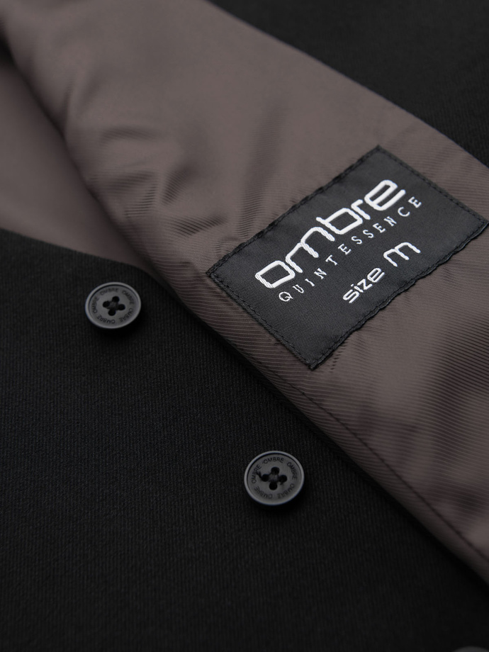 Męska kamizelka garniturowa z klasycznym detalem i podszewką – czarna V4 OM-BLZV-0142
