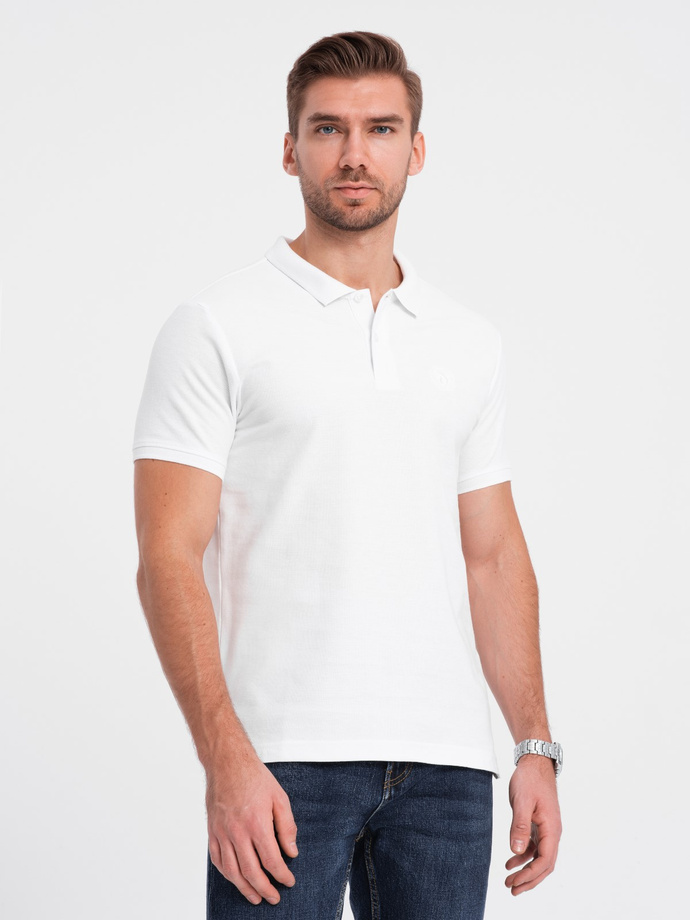 Men's pique knit polo shirt - white V4 S1374