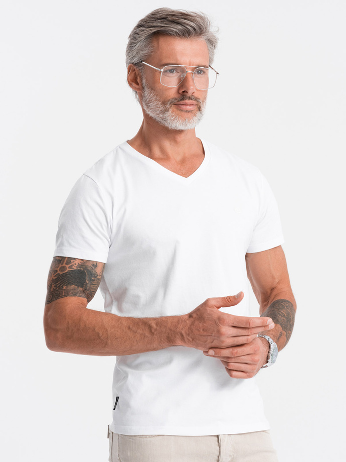 Men's V-NECK T-shirt with elastane - white V1 S1183