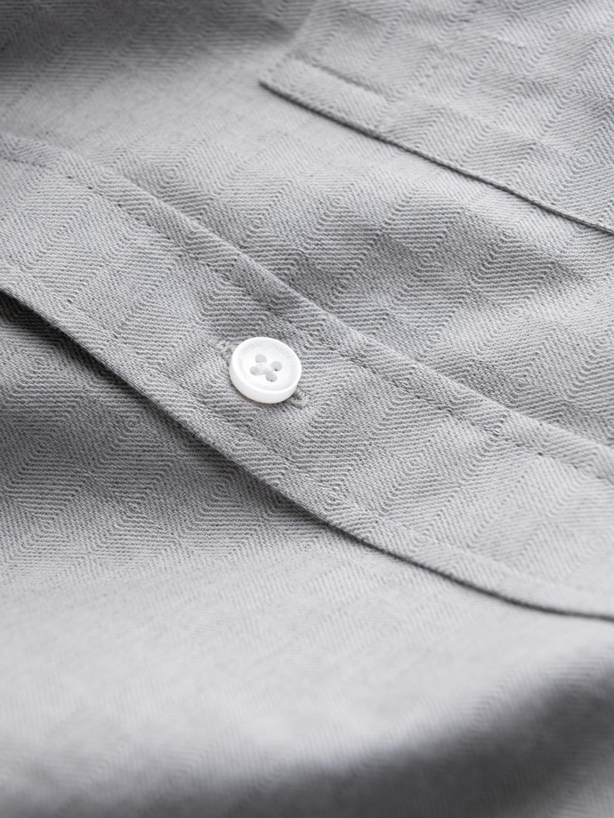 Men's SLIM FIT shirt in decorative fabric with pocket - grey V2 OM-SHCS-0174