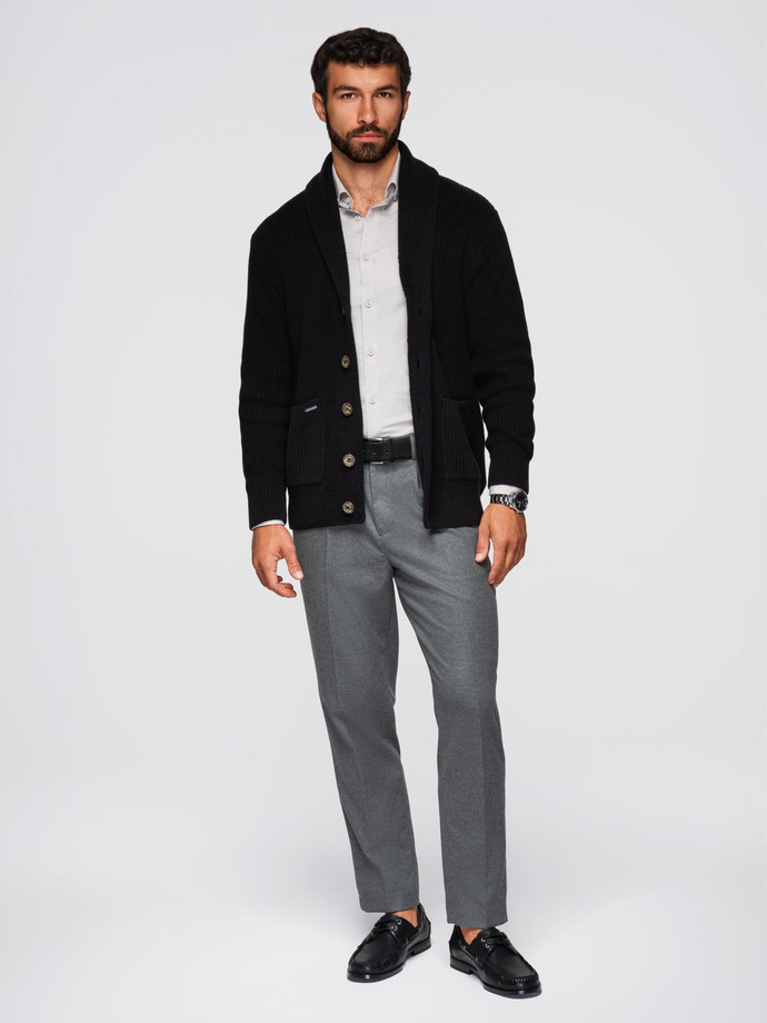 Sweter bawełniany męski kardigan z szalowym kołnierzem - czarny V4 OM-SWCD-0153